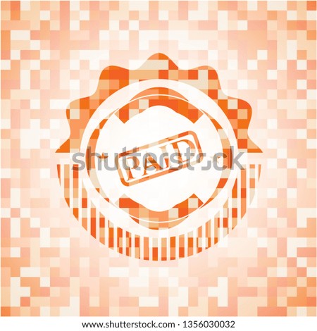 paid icon inside orange tile background illustration. Square geometric mosaic seamless pattern with emblem inside.