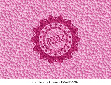 paid icon inside pink badge with bubbles background. Vector Illustration. Detailed. 