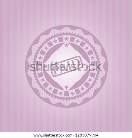 paid icon inside pink emblem. Vintage.