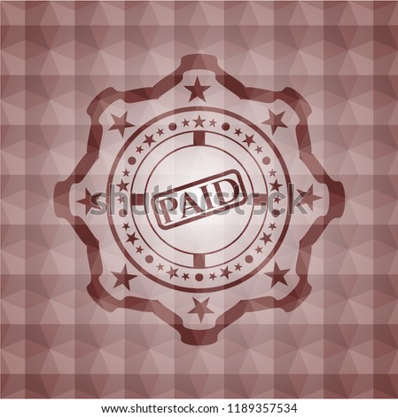 paid icon inside red badge with geometric pattern background. Seamless.