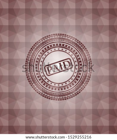 paid icon inside red badge with geometric background. Seamless.