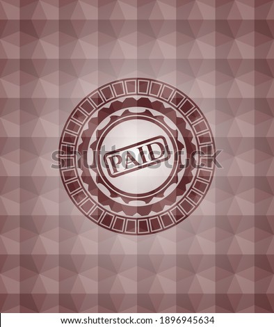 paid icon inside red badge with geometric background. Seamless. 