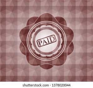 paid icon inside red emblem with geometric pattern. Seamless.