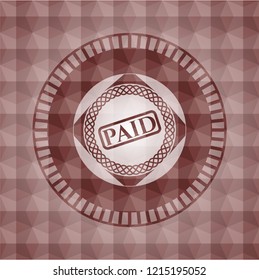 paid icon inside red seamless badge with geometric pattern.
