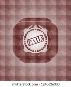 paid icon inside red seamless emblem with geometric pattern.