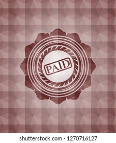 paid icon inside red seamless badge with geometric pattern background.