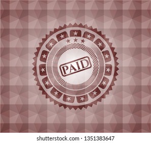 paid icon inside red seamless badge with geometric pattern background.