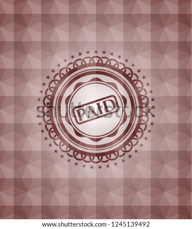 paid icon inside red seamless badge with geometric pattern background.