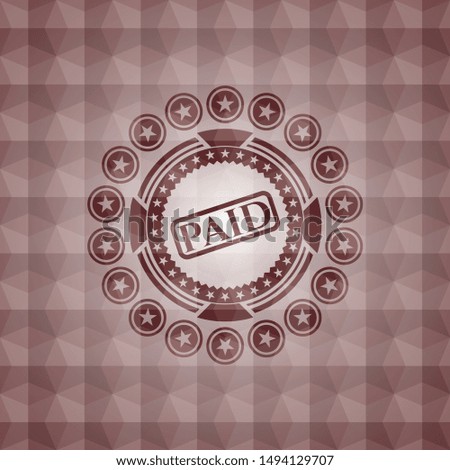 paid icon inside red seamless badge with geometric pattern background.