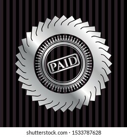 paid icon inside silver emblem or badge