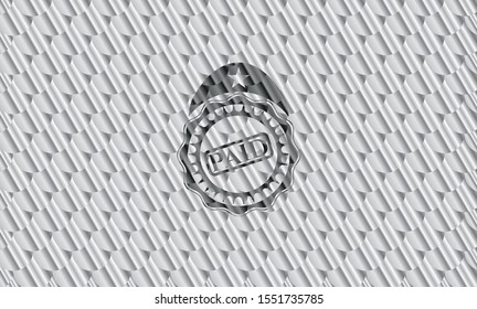 paid icon inside silver emblem. Scales pattern. Vector Illustration. Detailed.