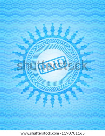 paid icon inside sky blue water wave badge.