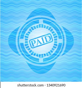 paid icon inside water wave style emblem.