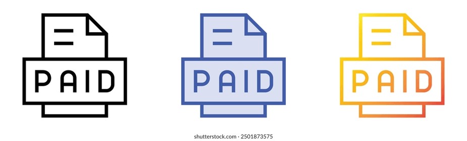 paid icon. Linear, Blue Fill and Gradient Style Design Isolated On White Background