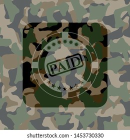 paid icon on camo pattern