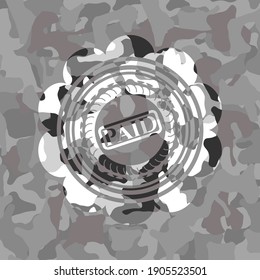 paid icon on grey camo pattern. 