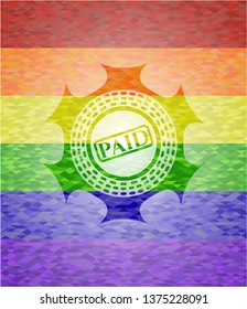 paid icon on mosaic background with the colors of the LGBT flag