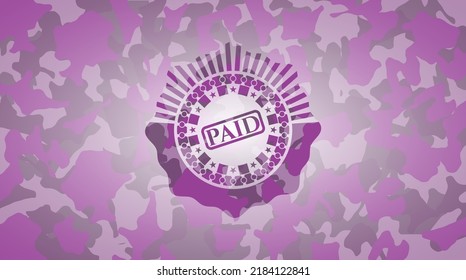 paid icon on pink camouflage texture. 