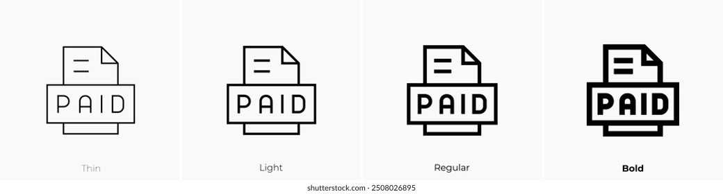 paid icon. Thin, Light Regular And Bold style design isolated on white background