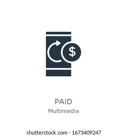 Vector de icono pagado. Icono moderno de pago plano de la colección multimedia aislado en fondo blanco. La ilustración vectorial se puede utilizar para diseño gráfico web y móvil, logotipo, eps10