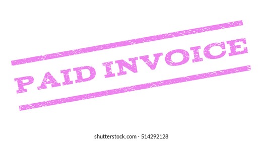 Paid Invoice watermark stamp. Text tag between parallel lines with grunge design style. Rubber seal stamp with dust texture. Vector violet color ink imprint on a white background.