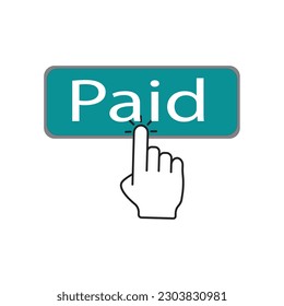 Paid key.The hand presses the button to buy online vector icon on white isolated background.