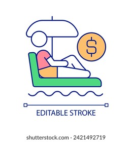 Paid leave RGB color icon. Annual vacation. Holiday entitlement. Employee time off. Passive income. Isolated vector illustration. Simple filled line drawing. Editable stroke. Arial font used