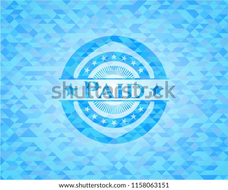 Paid light blue emblem with triangle mosaic background