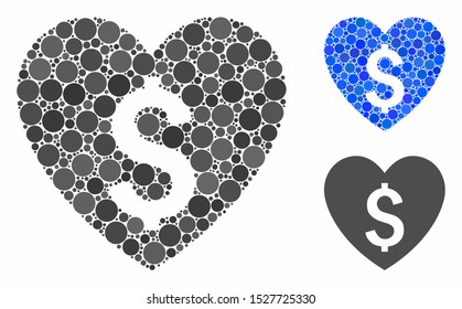 Paid love composition of circle elements in variable sizes and color tints, based on paid love icon. Vector circle elements are combined into blue composition.