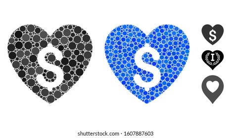 Paid love composition of small circles in different sizes and color tints, based on paid love icon. Vector small circles are combined into blue collage.