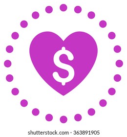 Paid Love vector icon. Style is flat circled symbol, violet color, rounded angles, white background.