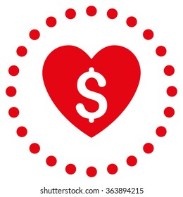 Paid Love vector icon. Style is flat circled symbol, red color, rounded angles, white background.