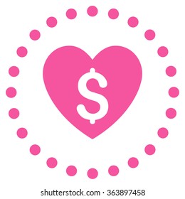 Paid Love vector icon. Style is flat circled symbol, pink color, rounded angles, white background.