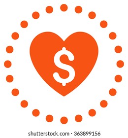 Paid Love vector icon. Style is flat circled symbol, orange color, rounded angles, white background.