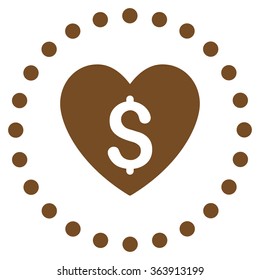 Paid Love vector icon. Style is flat circled symbol, brown color, rounded angles, white background.