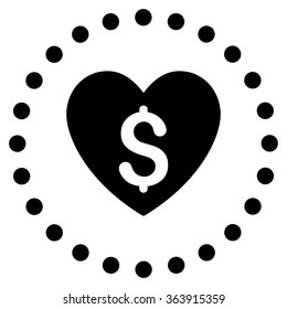 Paid Love vector icon. Style is flat circled symbol, black color, rounded angles, white background.