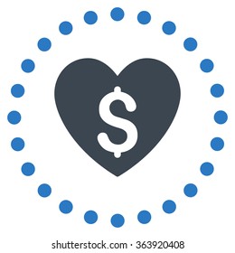 Paid Love vector icon. Style is bicolor flat circled symbol, smooth blue colors, rounded angles, white background.