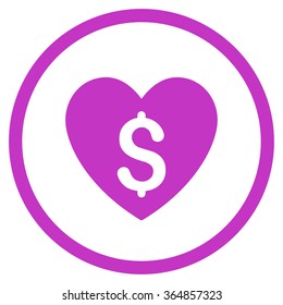 Paid Love vector icon. Style is flat circled symbol, violet color, rounded angles, white background.