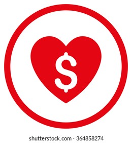 Paid Love vector icon. Style is flat circled symbol, red color, rounded angles, white background.