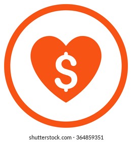 Paid Love vector icon. Style is flat circled symbol, orange color, rounded angles, white background.