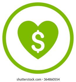 Paid Love vector icon. Style is flat circled symbol, eco green color, rounded angles, white background.