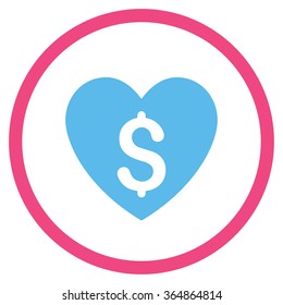 Paid Love vector icon. Style is bicolor flat circled symbol, pink and blue colors, rounded angles, white background.