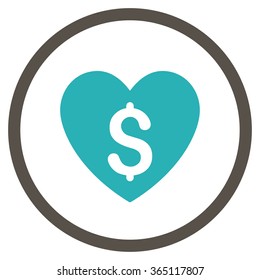 Paid Love vector icon. Style is bicolor flat circled symbol, grey and cyan colors, rounded angles, white background.