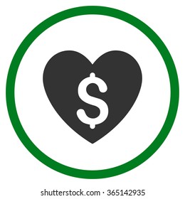 Paid Love vector icon. Style is bicolor flat circled symbol, green and gray colors, rounded angles, white background.