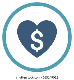 Paid Love vector icon. Style is bicolor flat circled symbol, cyan and blue colors, rounded angles, white background.