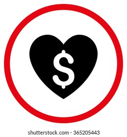 Paid Love vector icon. Style is bicolor flat circled symbol, intensive red and black colors, rounded angles, white background.