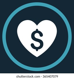 Paid Love vector icon. Style is bicolor flat circled symbol, blue and white colors, rounded angles, dark blue background.