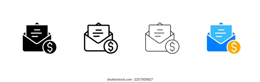Paid mail line icon. Letter, envelope, dollar, coin, addressee, sender correspondence, letters, send message. Communication concept. Vector icon in line, black and colorful style on white background - Shutterstock ID 2257505827