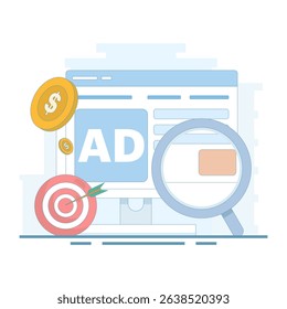 Paid Marketing Concept, PPC Campaigns increase website traffic. Digital advertising, Search marketing, PPC Advertising. PPC advertising for website promotion. Flat design illustration.