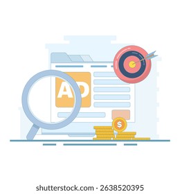 Paid Marketing Concept, PPC Campaigns increase website traffic. Digital advertising, Search marketing, PPC Advertising. PPC advertising for website promotion. Flat design illustration.